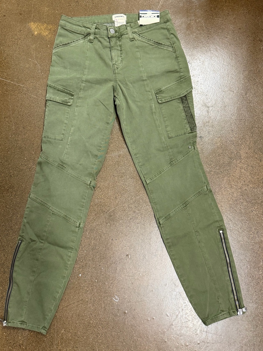 Women's Olive Cargo Skinny Jeans with Ankle Zips
